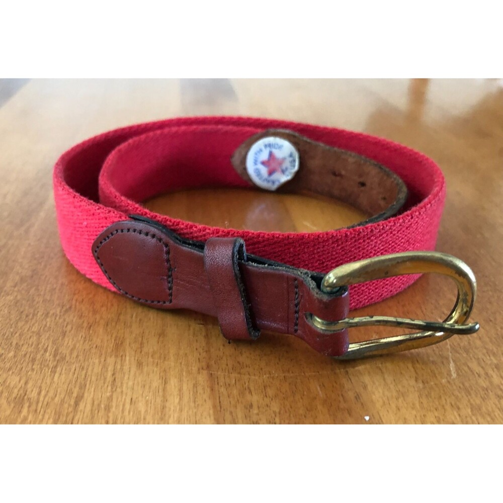 Leather Man Ltd Canvas Belt YOUTH Boys Size 25 Red Leather Preppy Holiday USA
